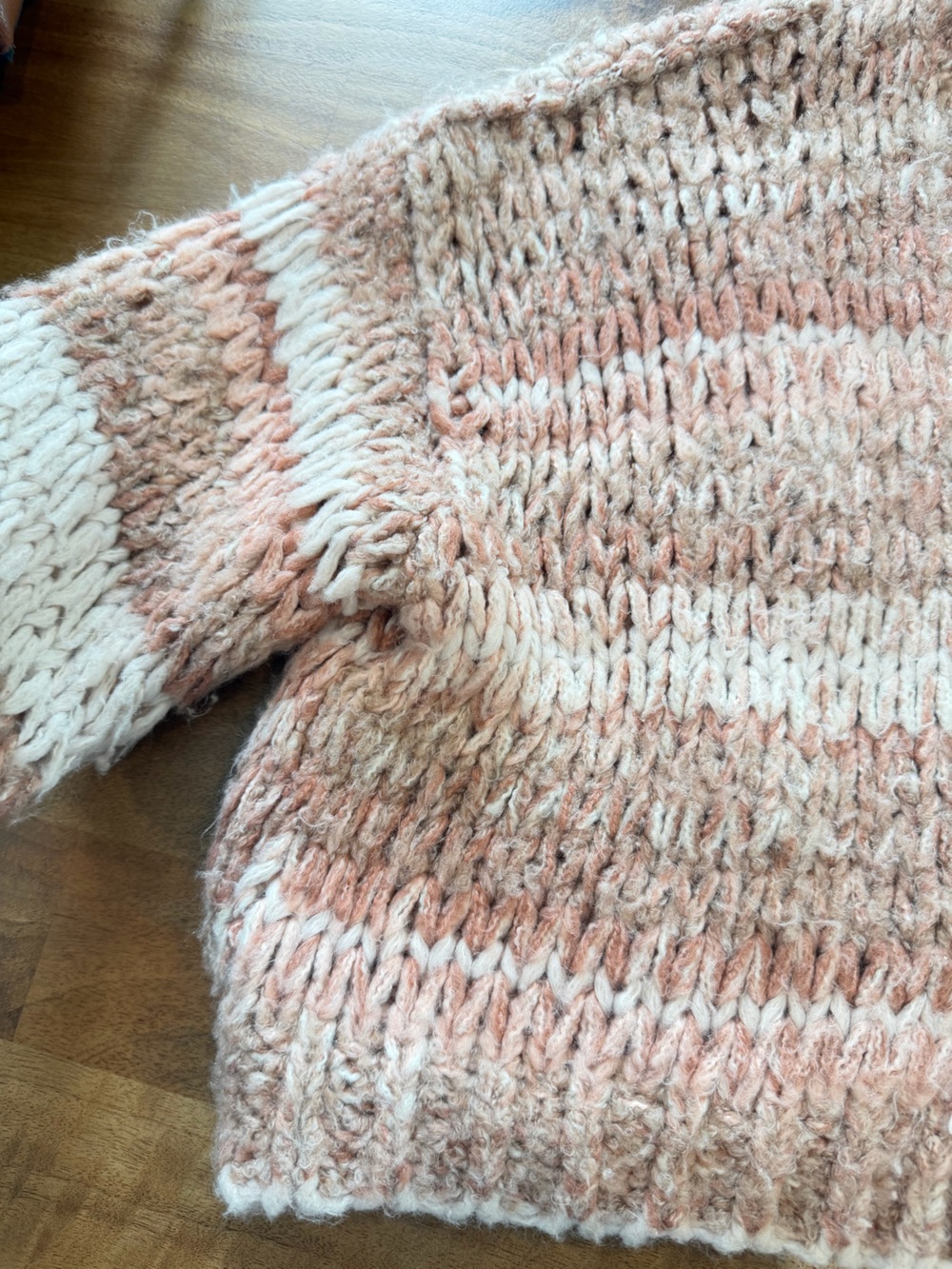 Free People Striped Open-Front Knit Cardigan in Blush Pink, Tan and Cream Size M - Picture 6 of 16